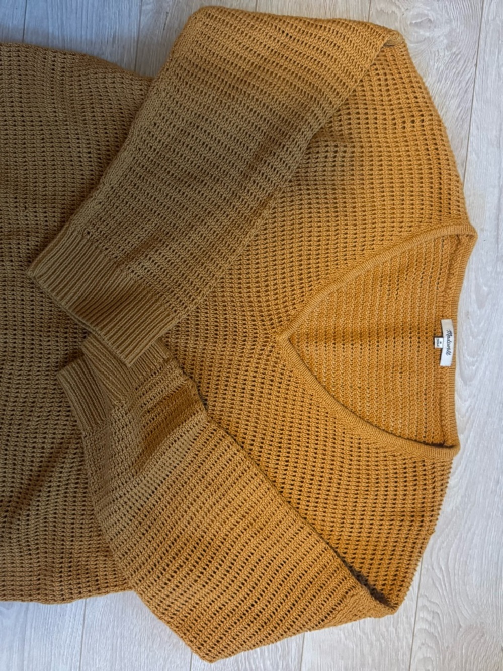 Madewell Waffle V-Neck Sweater in Mustard Yellow